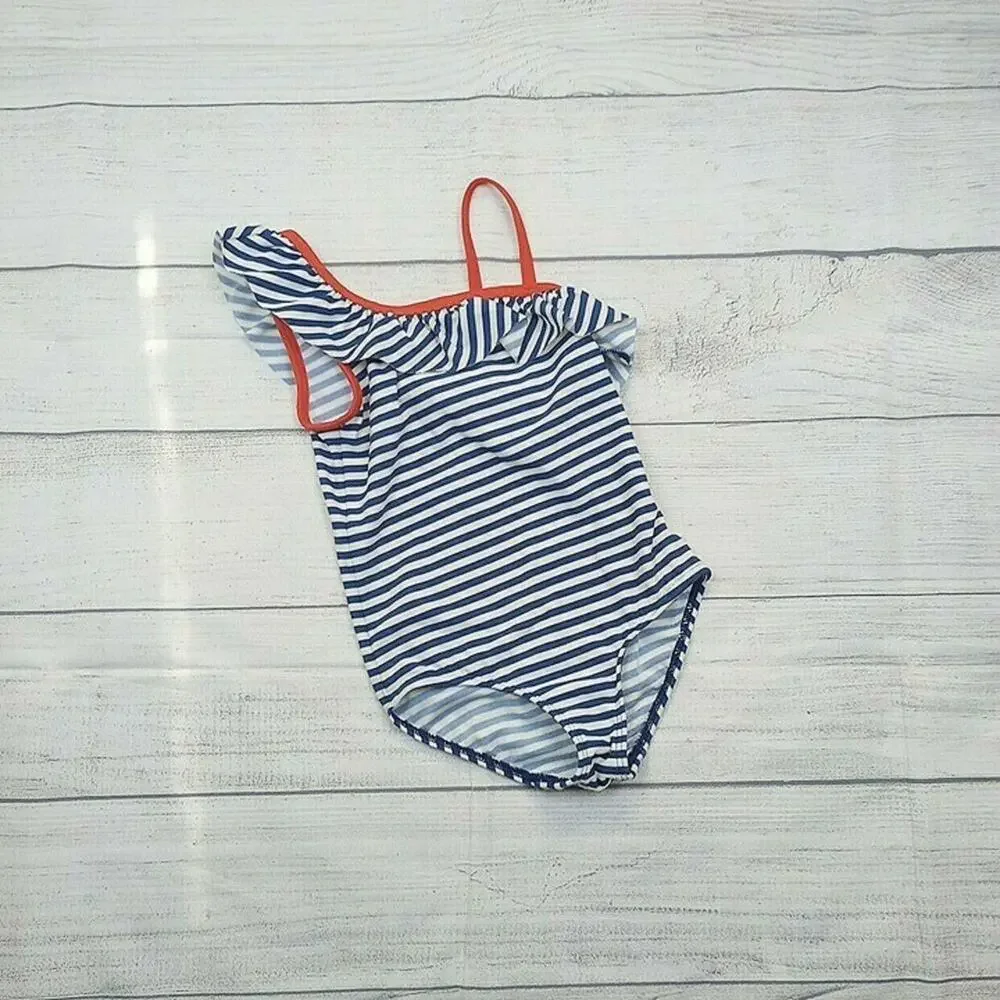 3/4 Boden Striped Ruffle Swim Suit